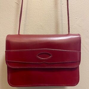 Mundi Red Genuine Leather Crossbody Bag | 2 Flaps | Built-in Mirror | 7x5x1.5